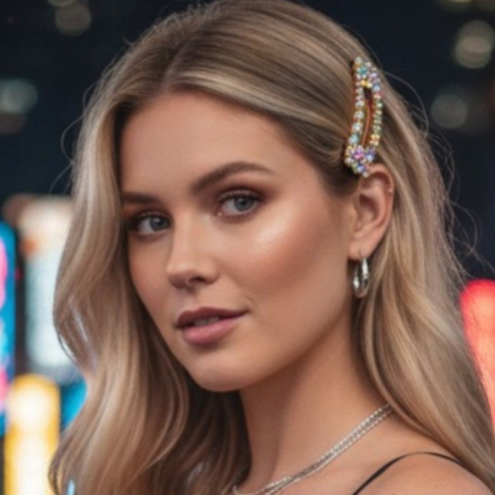 Fashion Gold‎ Tone AB Iridescent Rhinestone Hair Clips 2pc Set Barrette